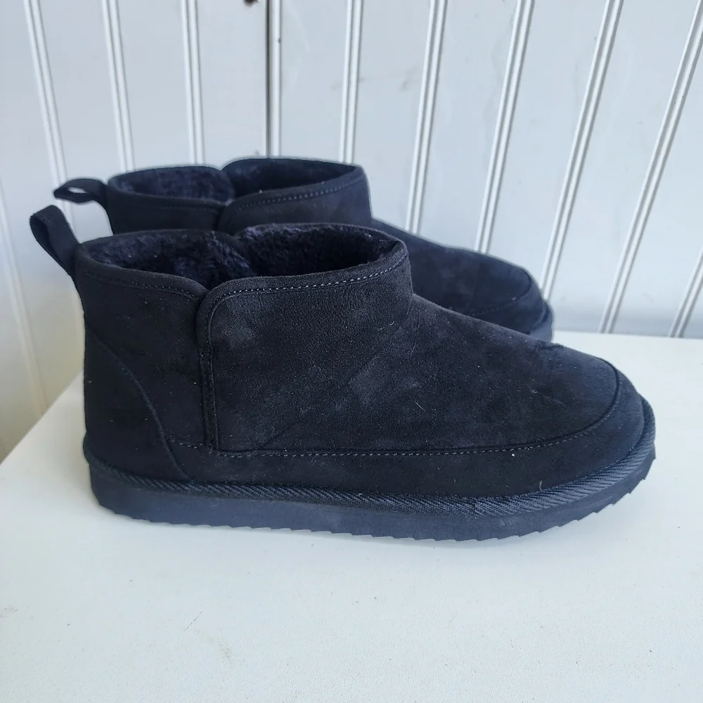 Old Navy Cozy Lined Faux Fur Winter Boots Ankle Booties Black Womens Size 7